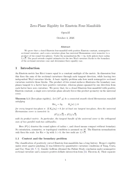 First page of Zero-Plane Rigidity for Einstein Four-Manifolds